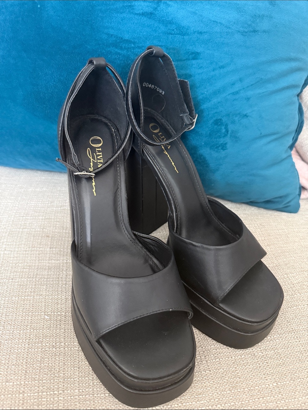 Olivia Black Platform Ankle-Strap Sandals